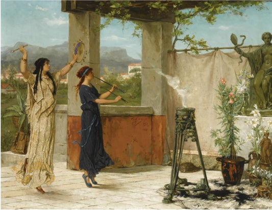 The Musicians of the Temple, vintage artwork by Victor Lagye, 12x8" (A4) Poster