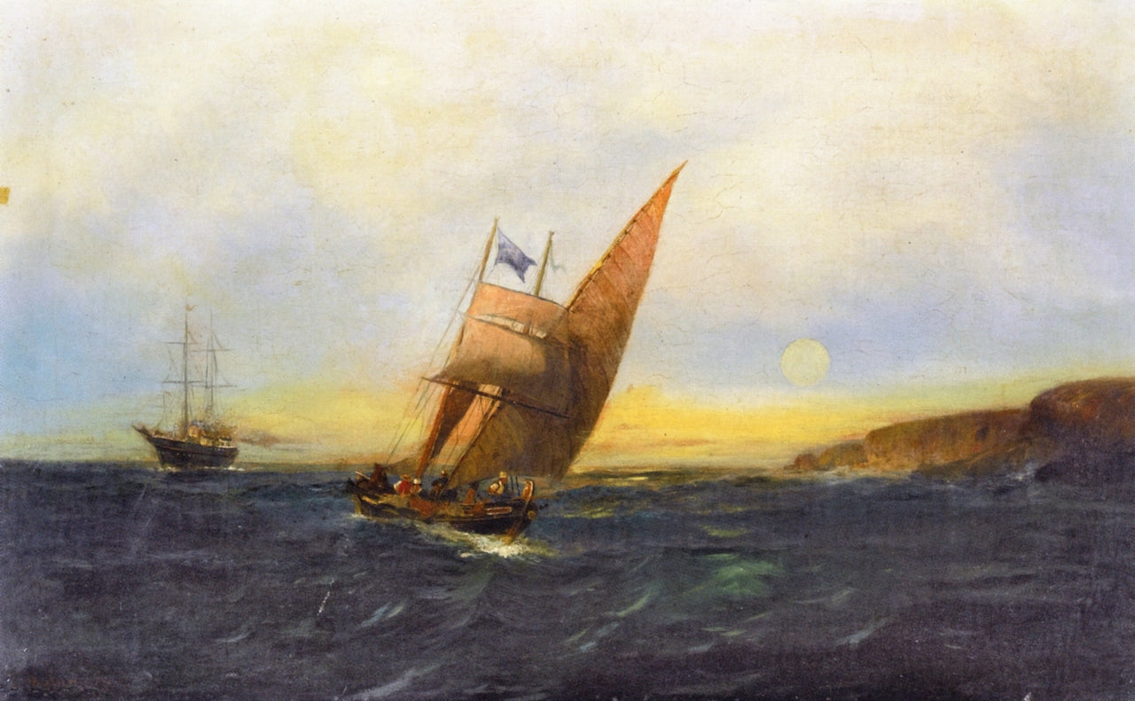 Sailing off the Coast, vintage artwork by Constantinos Volanakis, 12x8" (A4) Poster