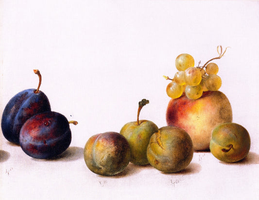 Still LIfe, Plums, Peach and Grapes, vintage artwork by Helen Searle Pattison, 12x8" (A4) Poster