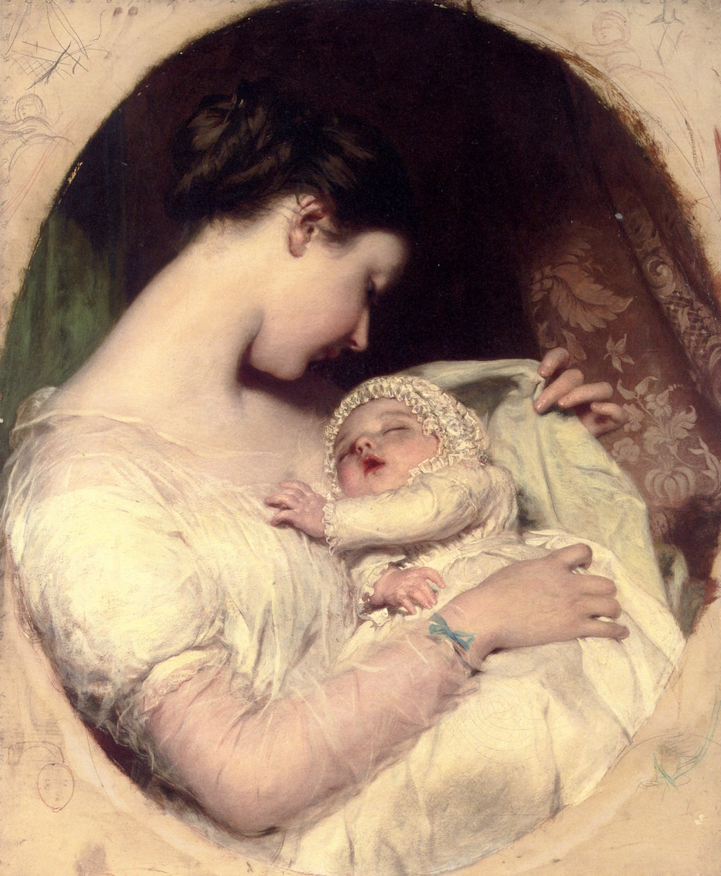 The Artist's Wife Elizabeth with Their Daughter Mary Edith (study), vintage artwork by James Sant, R.A., A3 (16x12") Poster Print
