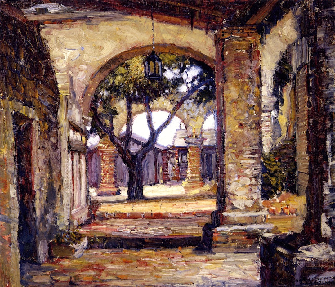 Cloister, Mission San Juan Capistrano, vintage artwork by Joseph Kleitsch, 12x8" (A4) Poster