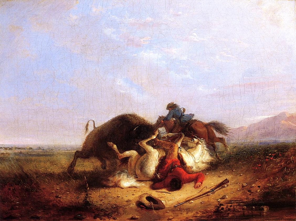 Pierre and the Buffalo, vintage artwork by Alfred Jacob Miller, A3 (16x12") Poster Print