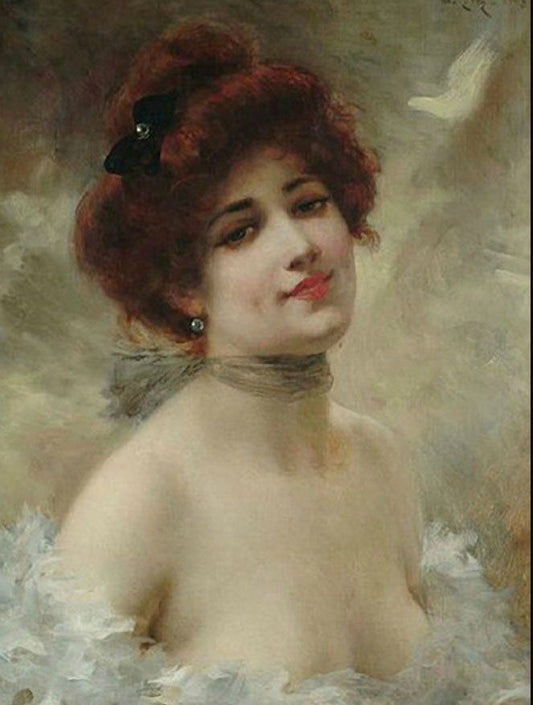 A Red Headed Beauty, vintage artwork by Francois-Edouard Zier, 12x8" (A4) Poster