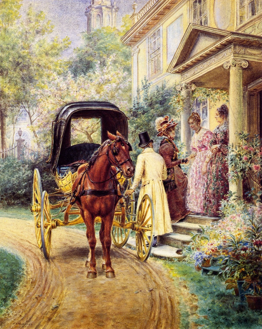 Portrait of Mrs. Lydig and Her Daughter, vintage artwork by Edward Lamson Henry, 12x8" (A4) Poster