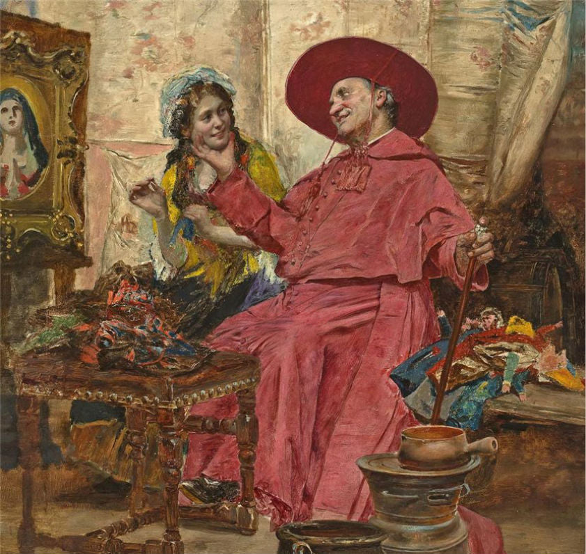 The cardinal entertains, vintage artwork by Francois Brunery, 12x8" (A4) Poster