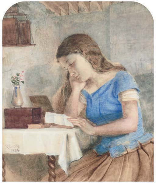 Engrossed in the Letter, vintage artwork by George Goodwin Kilburne, 12x8" (A4) Poster