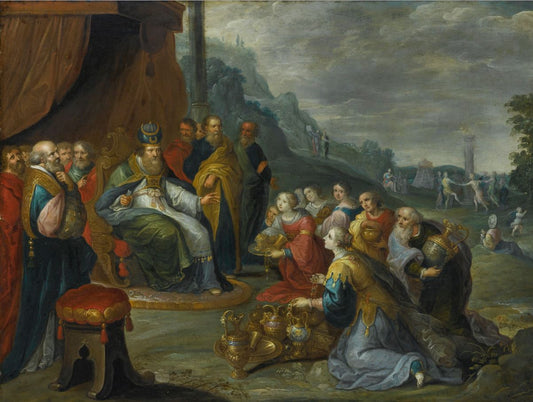 Aaron receiving Gold from the Israelites, vintage artwork by Frans Francken the Younger, 12x8" (A4) Poster