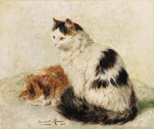 Awake and Sleeping cats, vintage artwork by Henriette Ronner-Knip, A3 (16x12") Poster Print