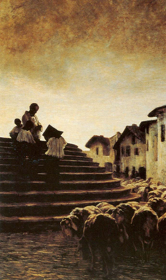 La benedizione delle pecore, vintage artwork by Giovanni Segantini, 12x8" (A4) Poster