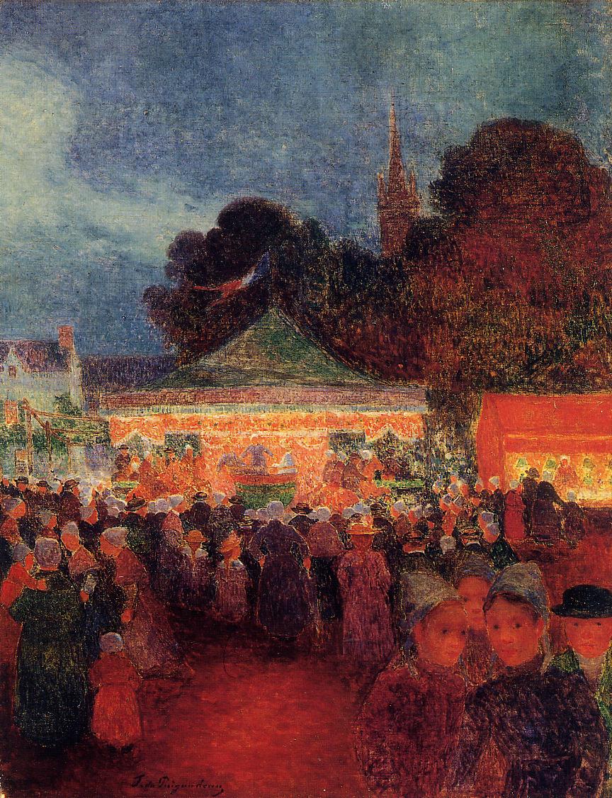 Carnival at Night in Croisic, vintage artwork by Ferdinand du Puigaudeau, 12x8" (A4) Poster