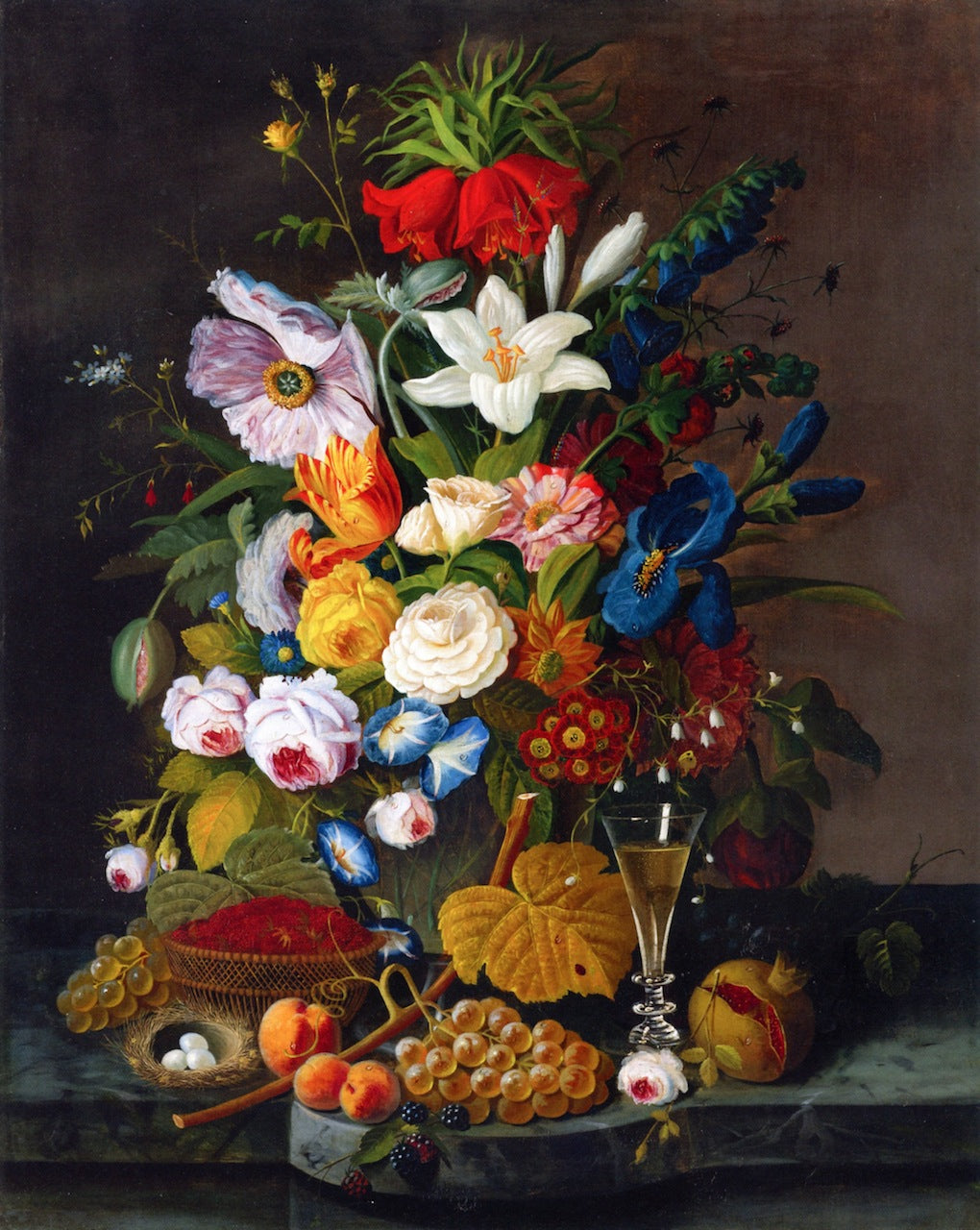 Abundant Bouquet with Pomegranate, vintage artwork by Severin Roesen, A3 (16x12") Poster Print