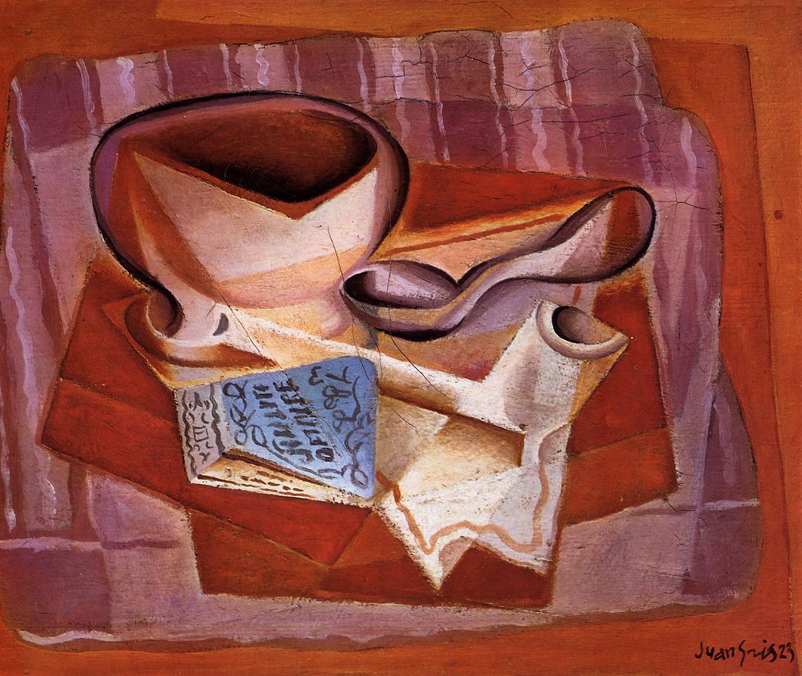 Bowl and Packet of Cigarettes, vintage artwork by Juan Gris, 12x8" (A4) Poster
