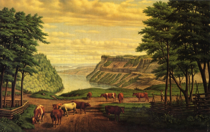 Cattle Grazing by  The Niagara River, vintage artwork by Levi Wells Prentice, 12x8" (A4) Poster