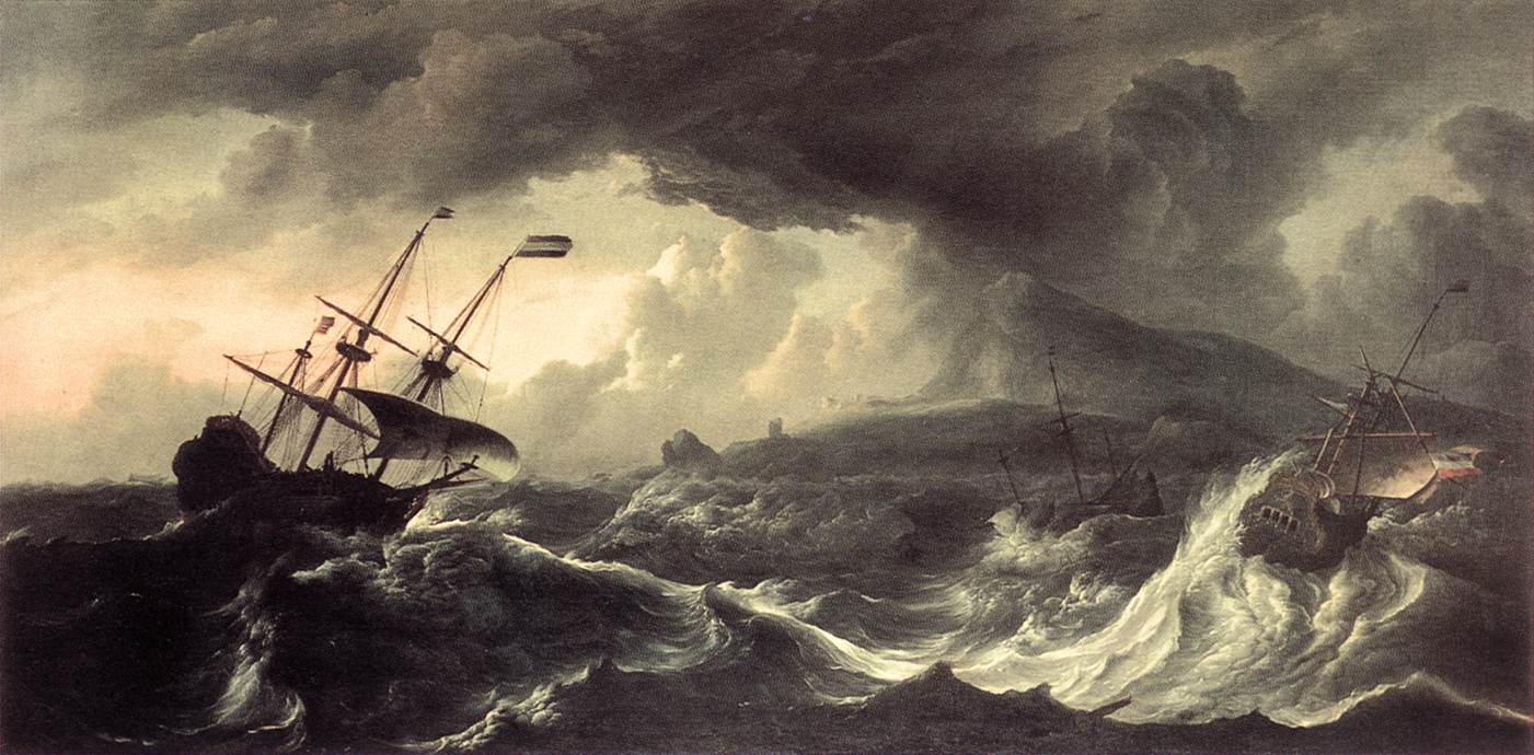Ships Running Aground in a Storm, vintage artwork by Ludolf Backhuysen, 12x8" (A4) Poster