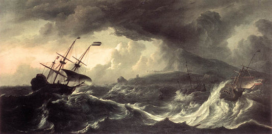 Ships Running Aground in a Storm, vintage artwork by Ludolf Backhuysen, 12x8" (A4) Poster