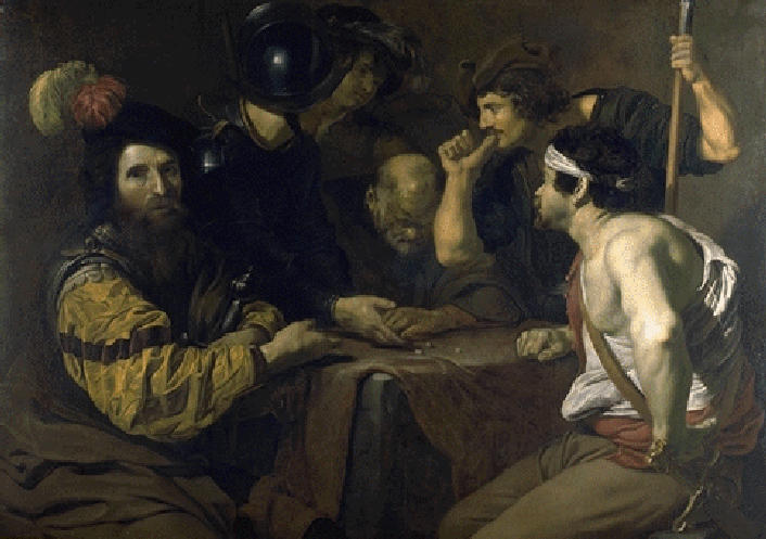 Soldiers Playing Dice, vintage artwork by Nicolas Regnier, 12x8" (A4) Poster