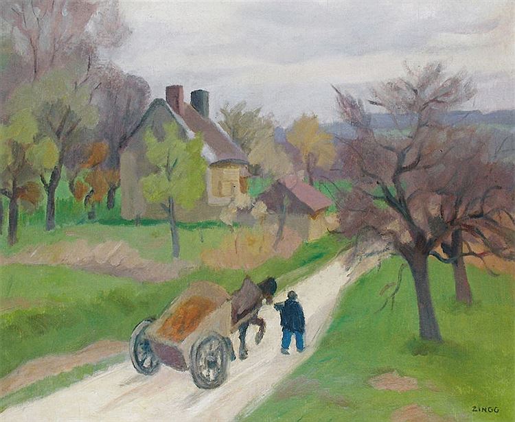 Wagon in Lorrain, vintage artwork by Jules-Emile Zingg, 12x8" (A4) Poster