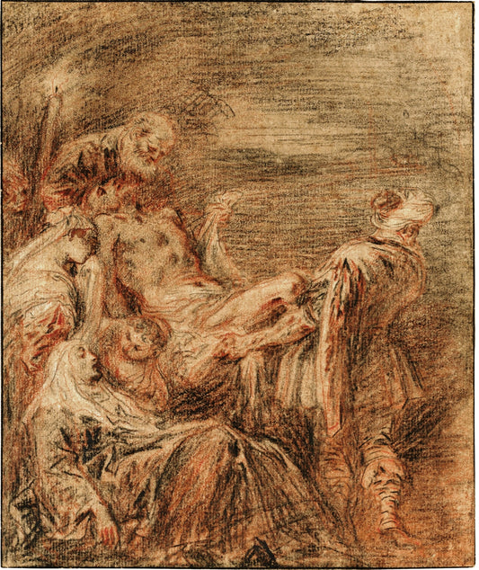 The Deposition, after Leandro Bassano, vintage artwork by Jean-Antoine Watteau, 12x8" (A4) Poster