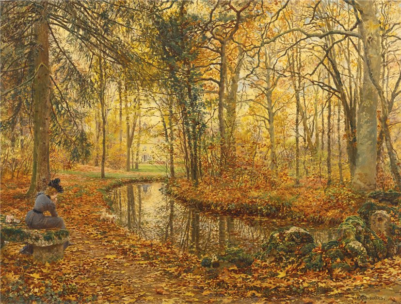 Landscape with Woman by  Stream, vintage artwork by Marie-Francois Firmin-Girard, 12x8" (A4) Poster