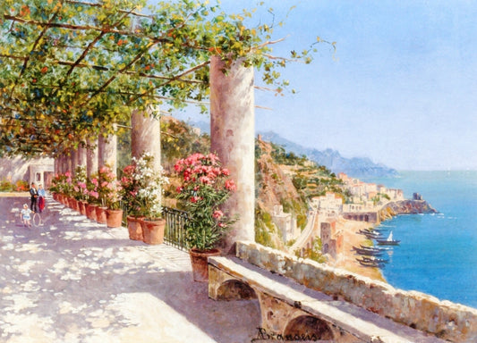 A View of Amalfi, vintage artwork by Antonietta Brandeis, 12x8" (A4) Poster