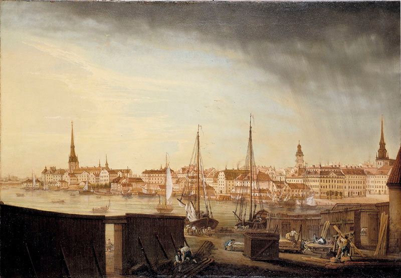 View from Bödelsbacken over Riddarholmen, vintage artwork by Johan Sevenbom, 12x8" (A4) Poster
