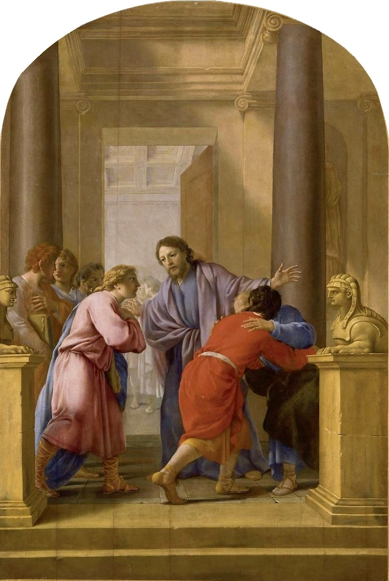 Life of Saint Bruno, Saint Bruno St. Bruno Urging His Disciples to Abandon the World, vintage artwork by Eustache Le Sueur, 12x8" (A4) Poster