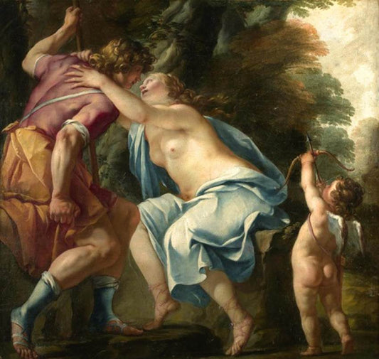 Venus and Adonis Departing for the Hunt, vintage artwork by Jacques Blanchard, 12x8" (A4) Poster