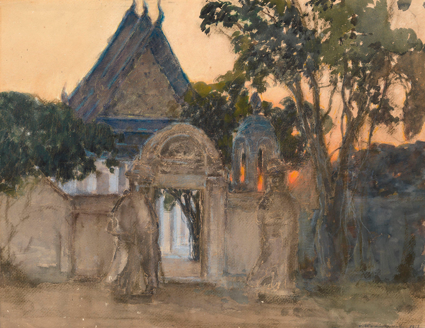 At the Temple, vintage artwork by Ivan Kalmykov, 12x8" (A4) Poster