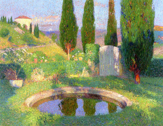 Bassin dans le parc de Marquayrol avec l'atelier d'Henri Martin, vintage artwork by Henri Martin, 12x8" (A4) Poster