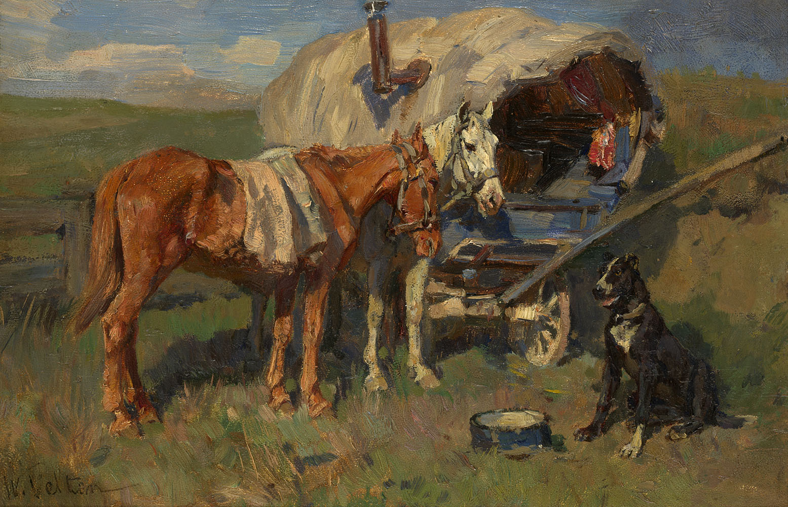 Caravan Company at Rest, vintage artwork by Wilhеlm Vеltеn, 12x8" (A4) Poster