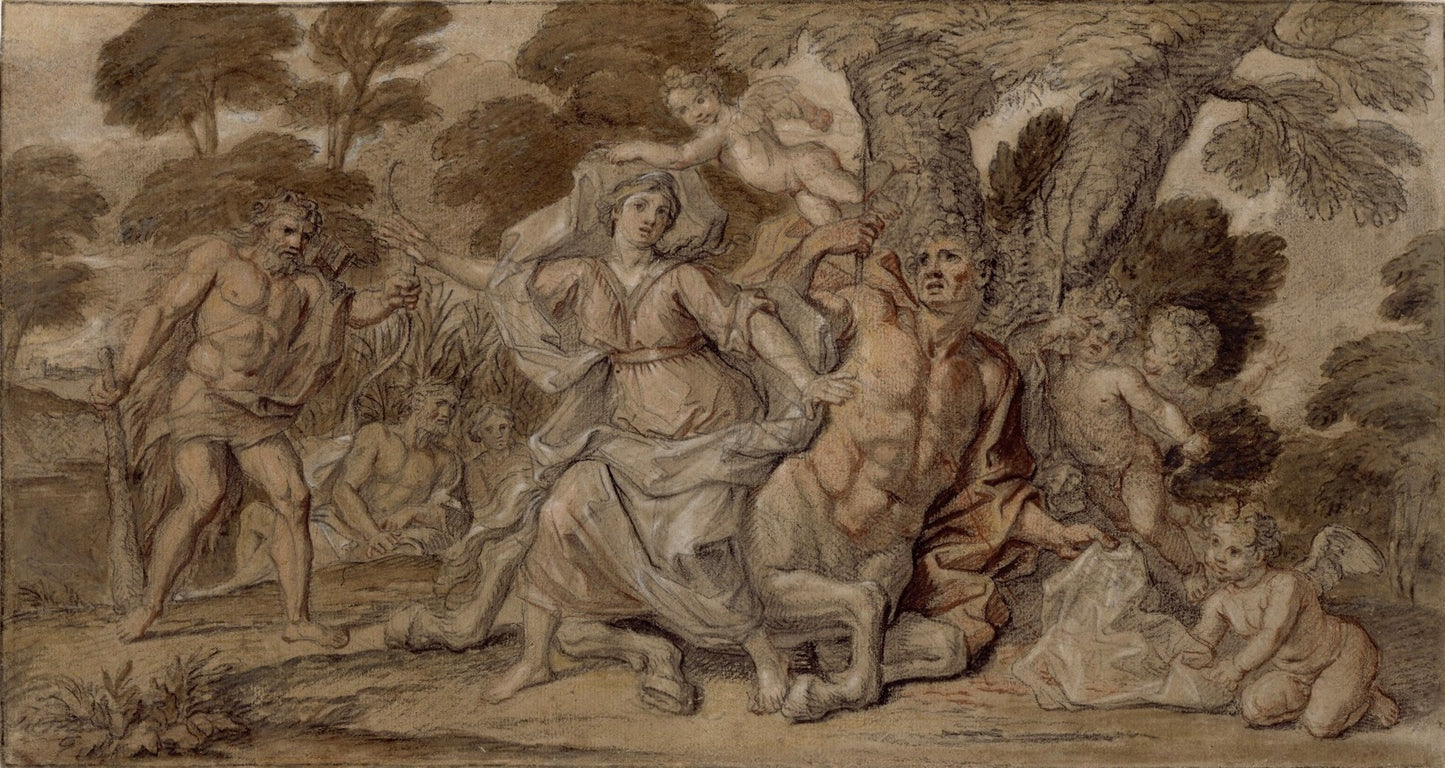 Story of Hercules - Nessus Deadly Wounded by  Hercules, vintage artwork by Noël Coypel I, 12x8" (A4) Poster
