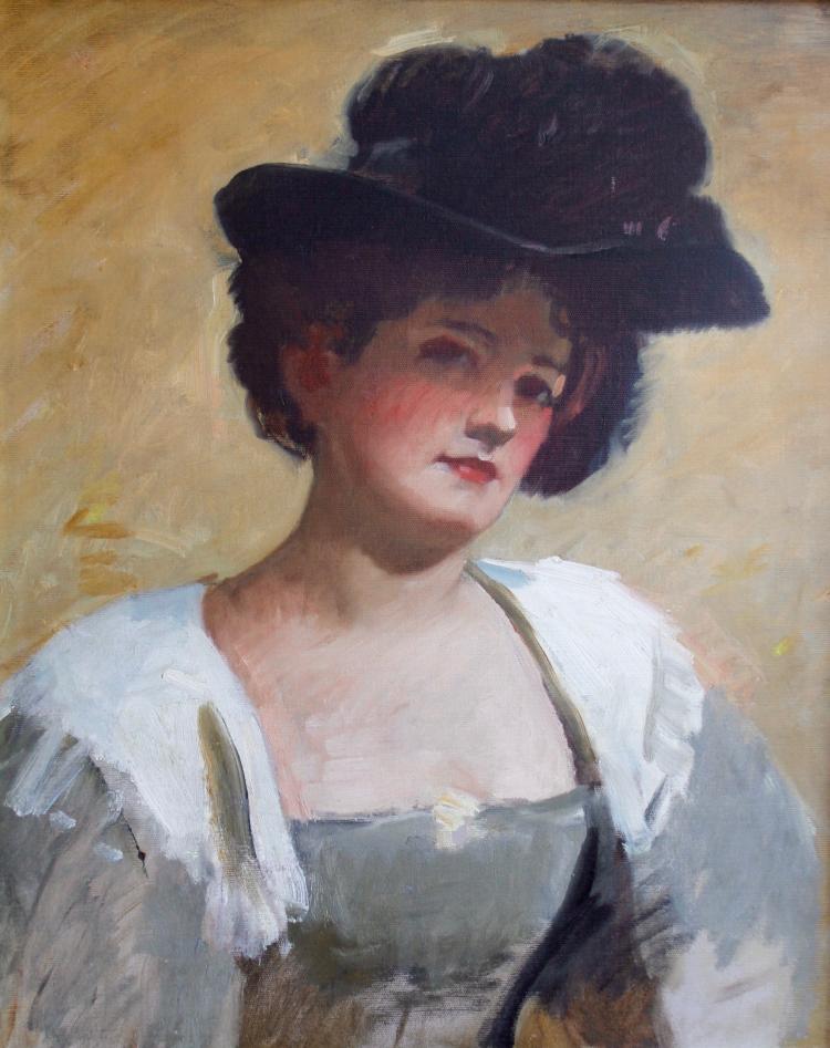 Lady in a Black Hat, vintage artwork by Frank Duveneck, 12x8" (A4) Poster