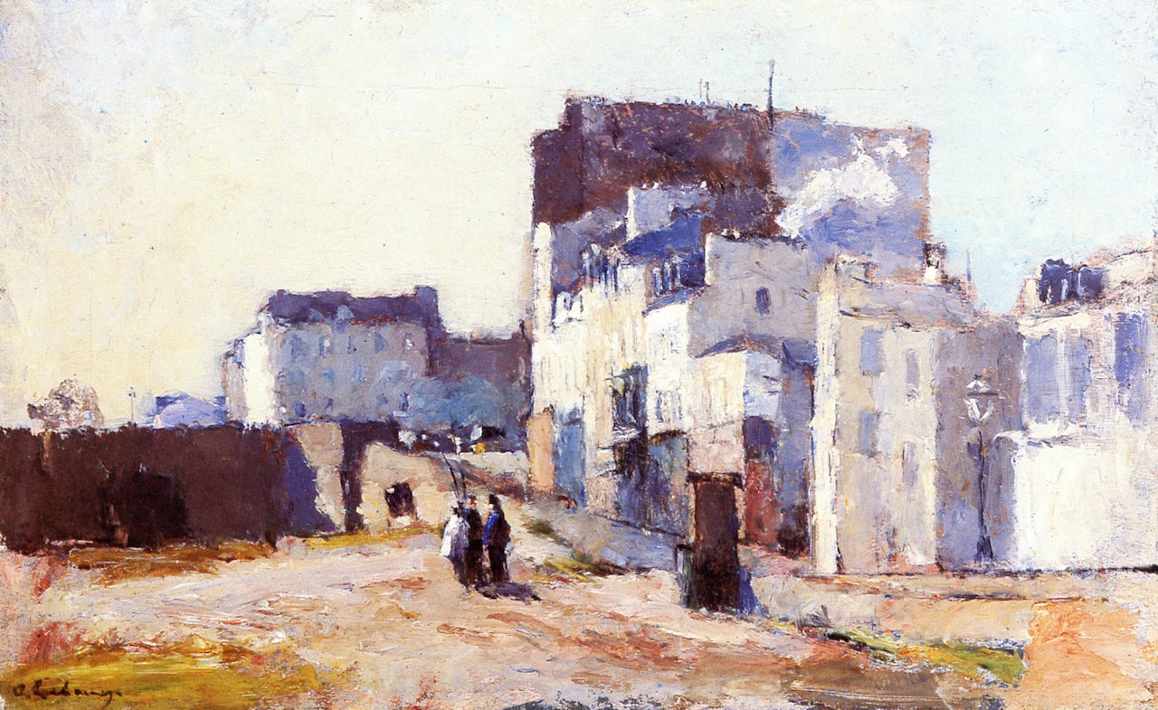 Houses at the Entrance to the Bridge at Neuilly, vintage artwork by Albert Lebourg, 12x8" (A4) Poster
