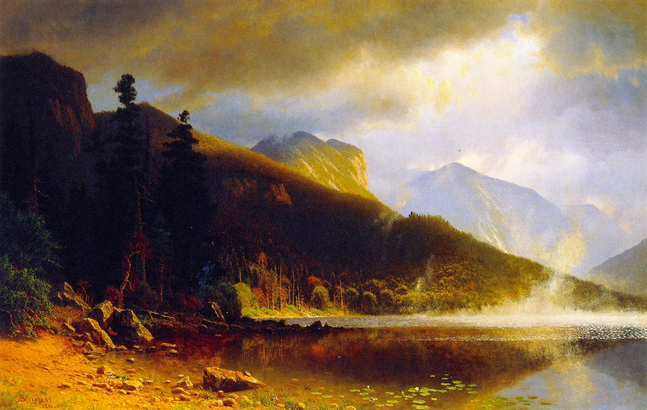 Echo Lake, Franconia Mountains, New Hampshire, vintage artwork by Albert Bierstadt, 12x8" (A4) Poster