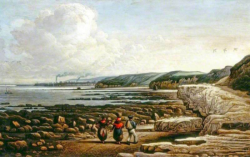 Coast Scene, Cullercoats, Northumberland, vintage artwork by Attributed to John Wilson Ewbank, A3 (16x12") Poster Print
