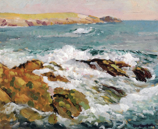 Waves on a Rocky Coast, vintage artwork by Paul Dougherty, 12x8" (A4) Poster