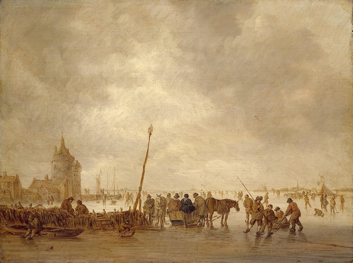 Frozen River with Skaters, vintage artwork by Jan van Goyen, 12x8" (A4) Poster