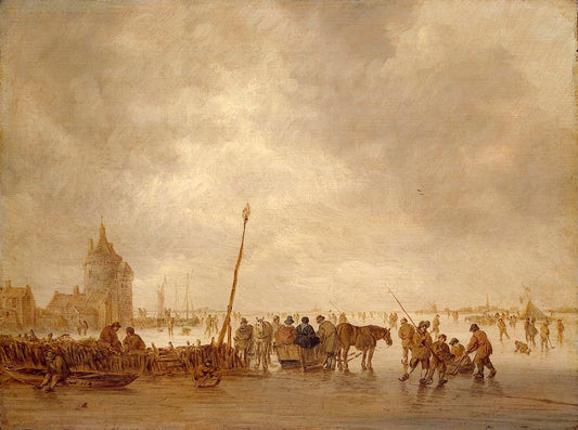 Frozen River with Skaters, vintage artwork by Jan van Goyen, 12x8" (A4) Poster