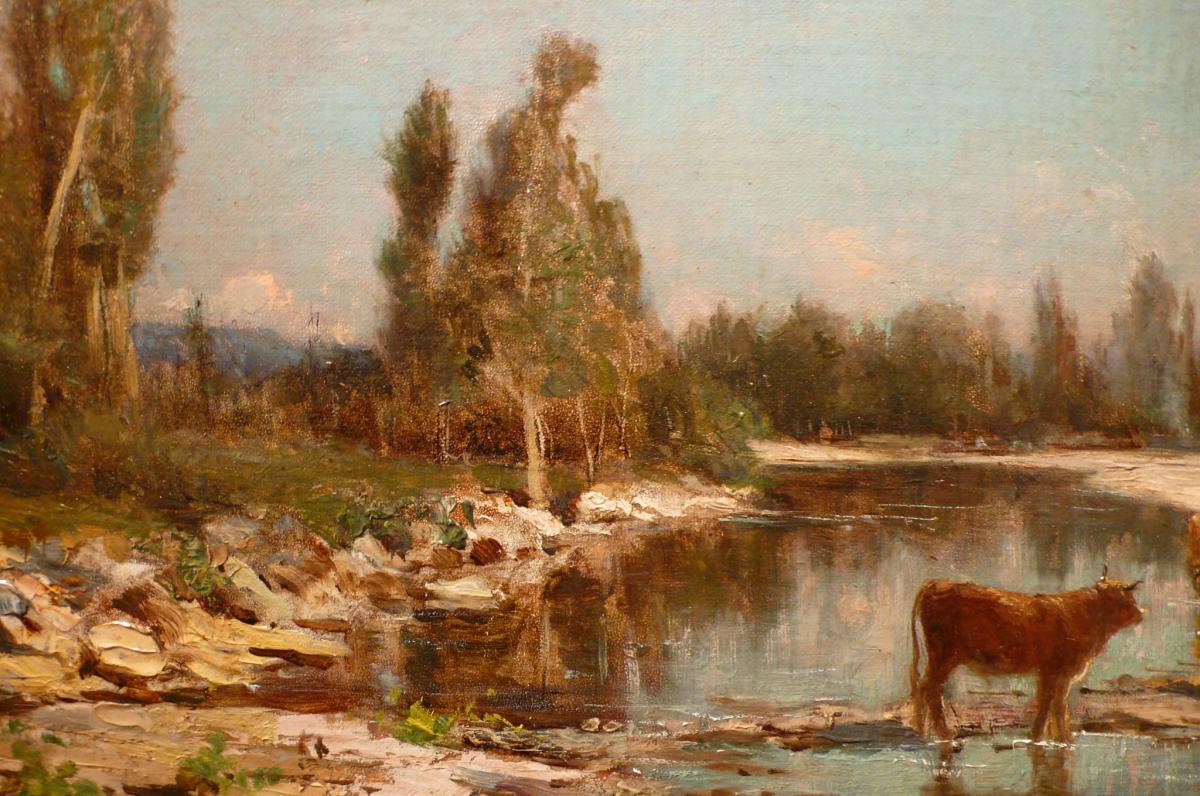 Cows Drinking in the River (detail), vintage artwork by Jacques Barthelemy Appian, A3 (16x12") Poster Print