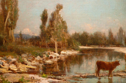 Cows Drinking in the River (detail), vintage artwork by Jacques Barthelemy Appian, A3 (16x12") Poster Print