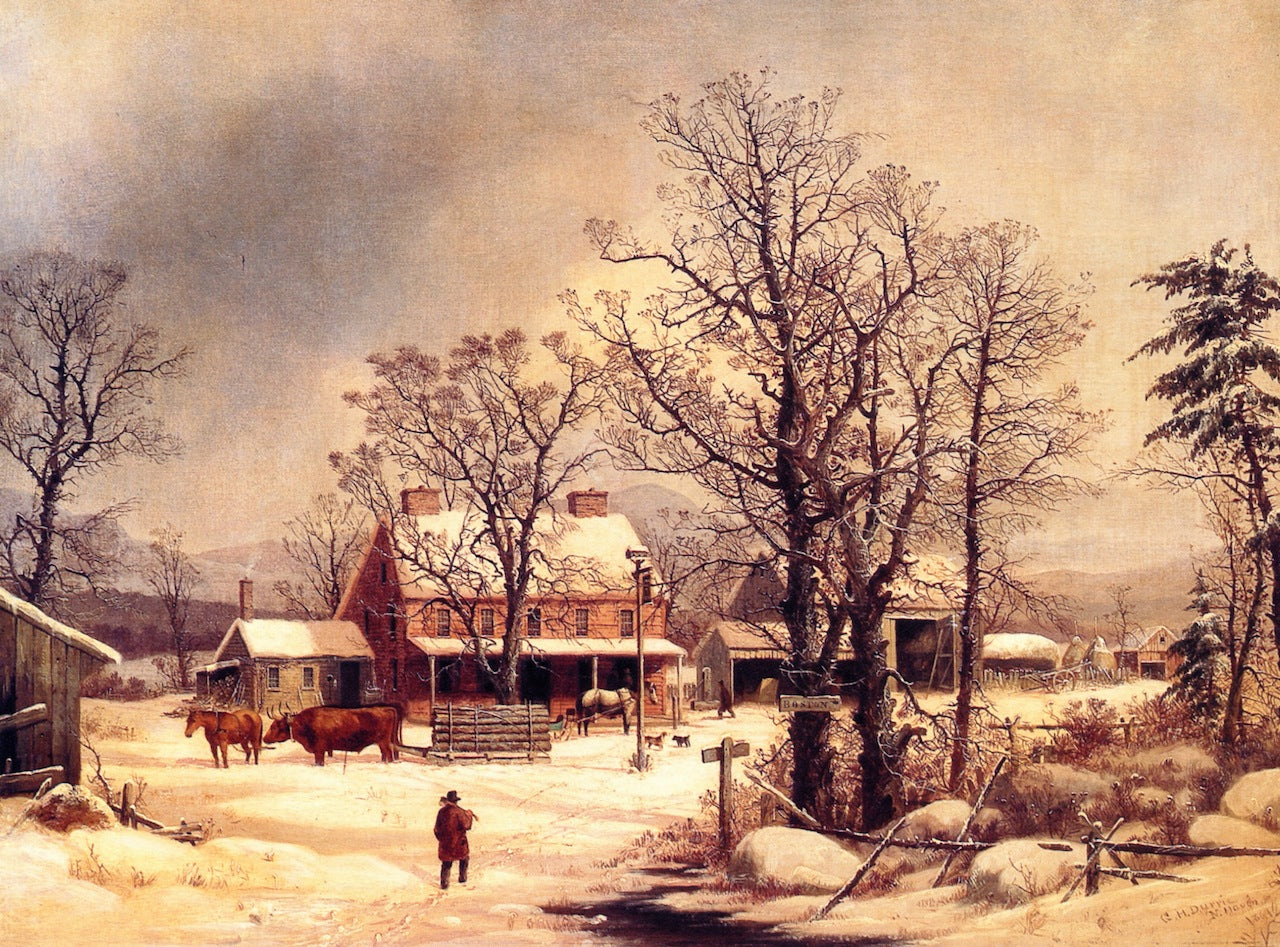 On the Road to Boston, vintage artwork by George Henry Durrie, A3 (16x12") Poster Print