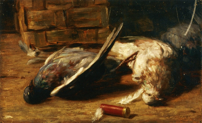 Still Life with Pigeons, vintage artwork by Bartolomeo Bezzi, 12x8" (A4) Poster