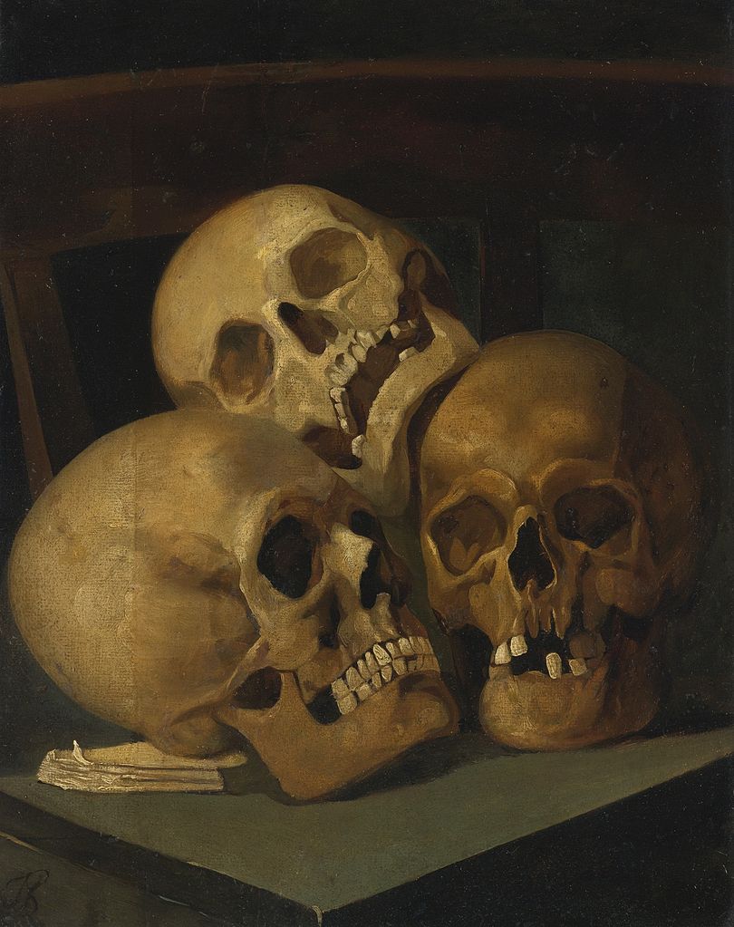 Still Life of Three Skulls, vintage artwork by Jan August Hendrik Leys, A3 (16x12") Poster Print
