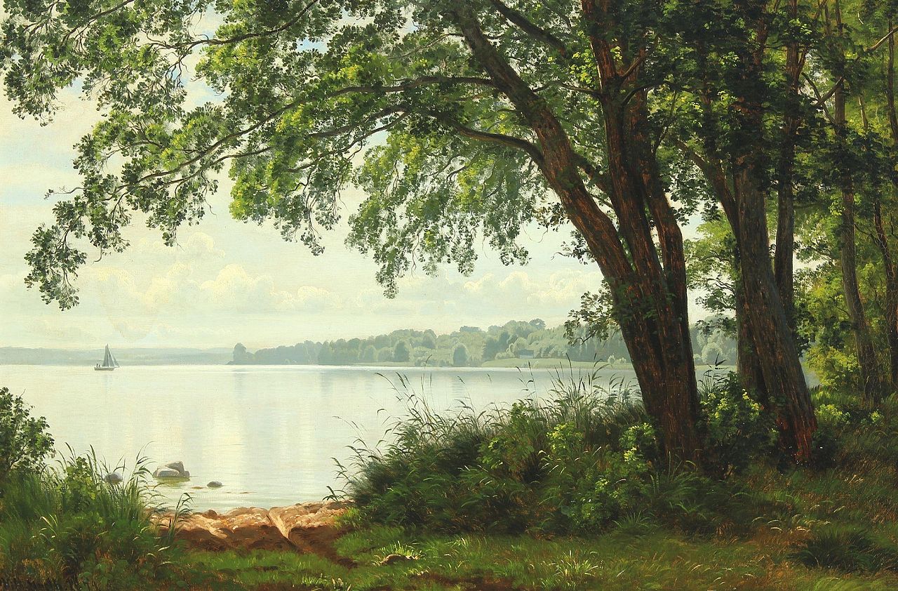 A Quiet Day at the Northern Part of Lake Esrum, vintage artwork by Vilhelm Groth, 12x8" (A4) Poster