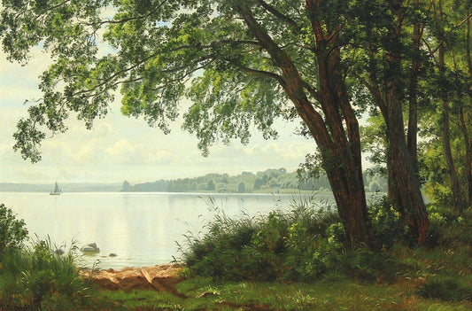 A Quiet Day at the Northern Part of Lake Esrum, vintage artwork by Vilhelm Groth, 12x8" (A4) Poster