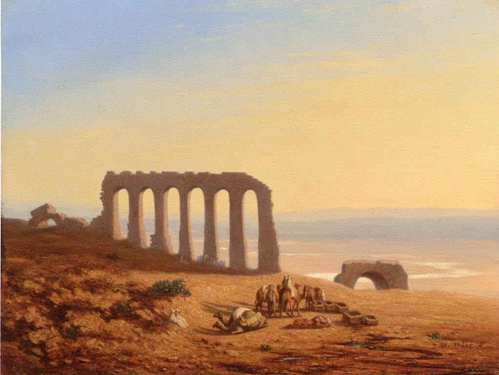 A Bedouin Encampment Surrounded by  Ruins, vintage artwork by Charles Theodore Frère, A3 (16x12") Poster Print