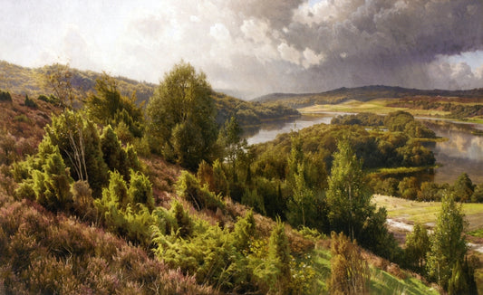 The Heather Hills by  the Lakes near Silkeborg, vintage artwork by Peder Mork Mønsted, 12x8" (A4) Poster