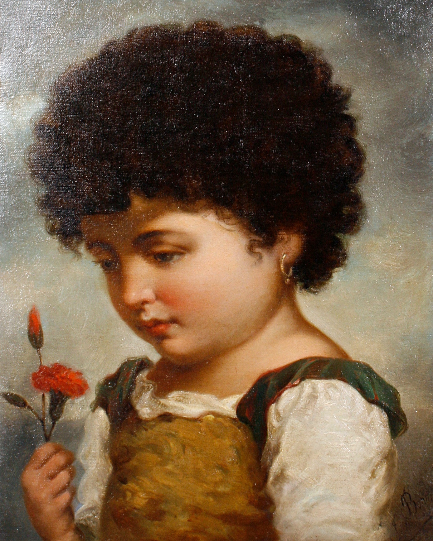 Girl Holding a Red Carnation, vintage artwork by Adriano Bonifazi, 12x8" (A4) Poster