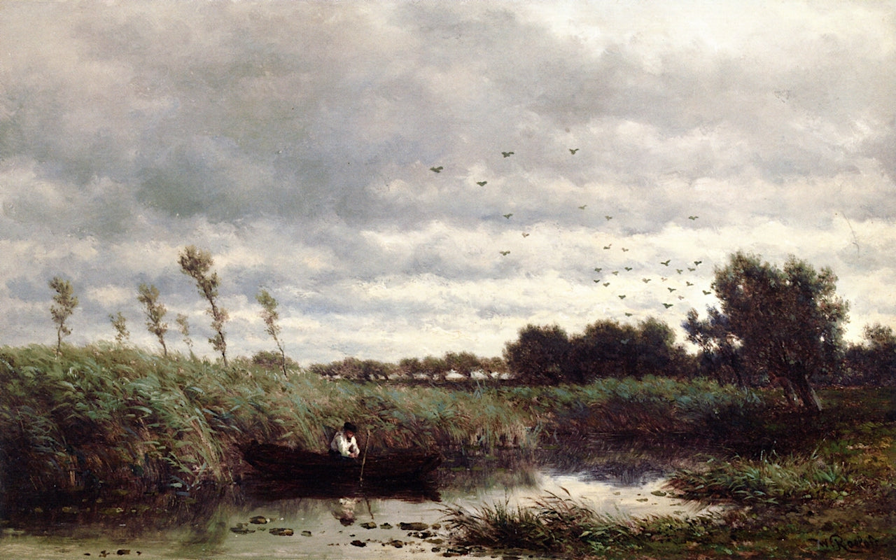 A Tranquil Morning, vintage artwork by Willem Roelofs, 12x8" (A4) Poster