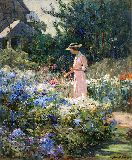 Lady in the Garden, vintage artwork by Abbott Fuller Graves, 12x8" (A4) Poster